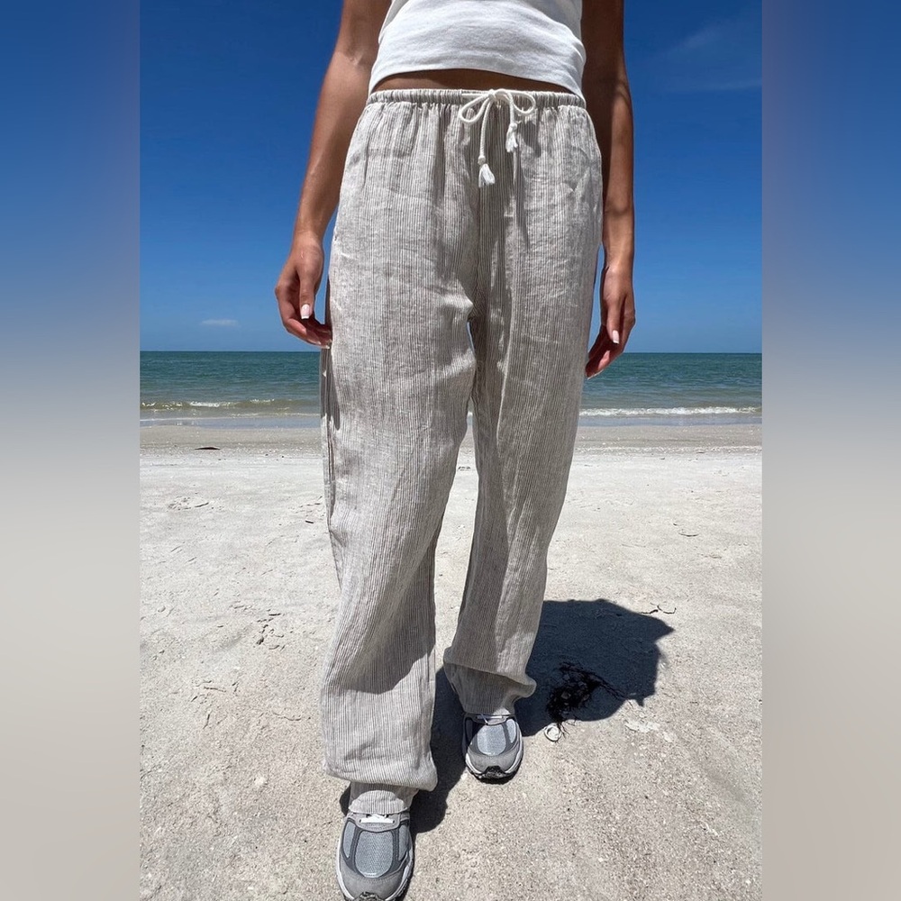 Brandy Melville tan and white linen pants